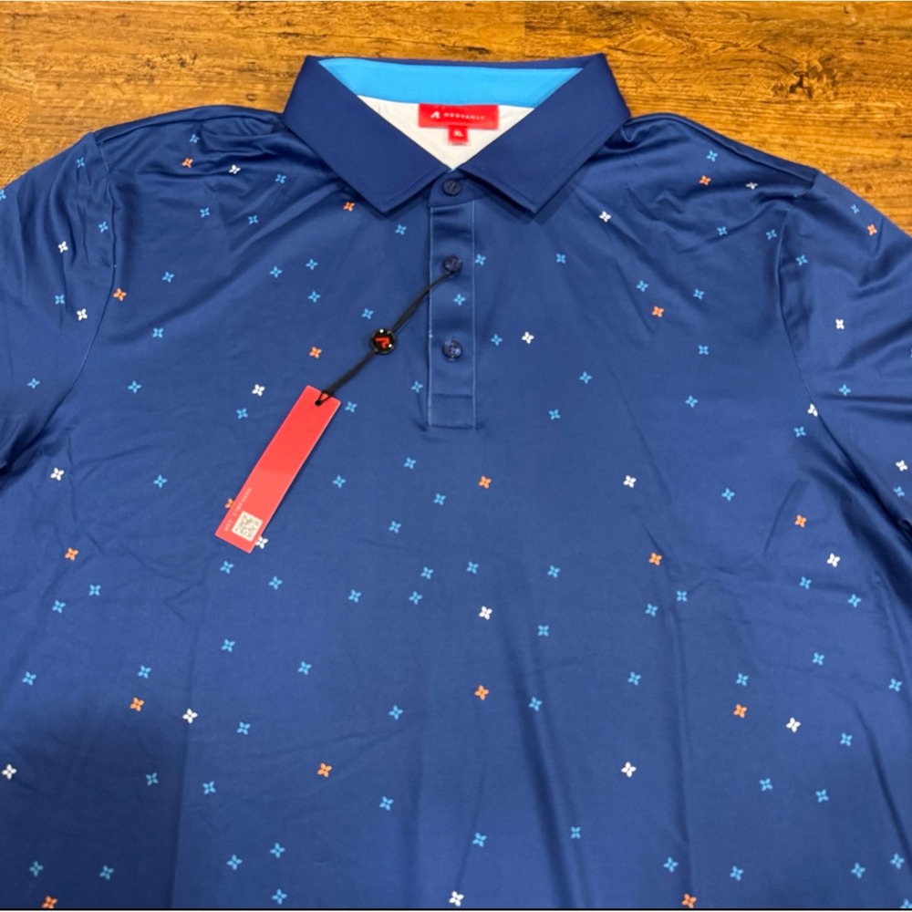 Redvanly Blue Savile Geometric Stars Performance Casual Golf Polo Shirt Men's XL